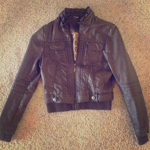 Dark chocolate brown faux leather jacket