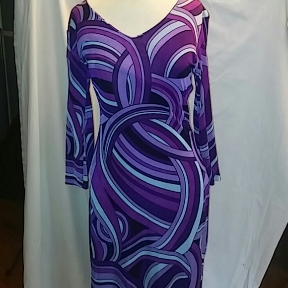 Geometric PS sz Med purple knit dress. Knee - Picture 1 of 4