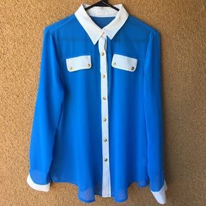 Blue and White button up shirt
