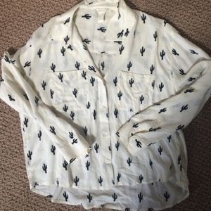 Forever 21 cactus print button down blouse top