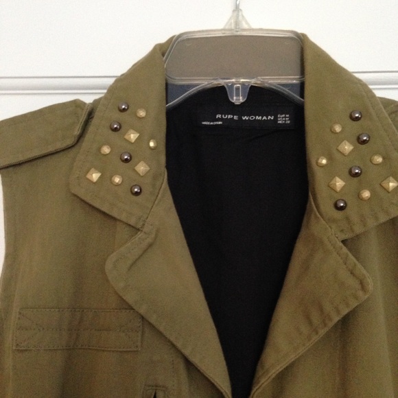 Studded army green parka vest - Picture 2 of 4