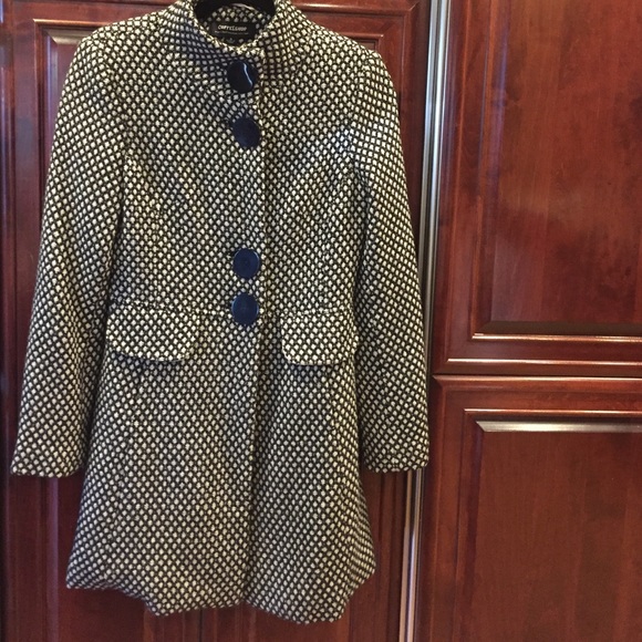 Muted check coffee house black and white pea coat