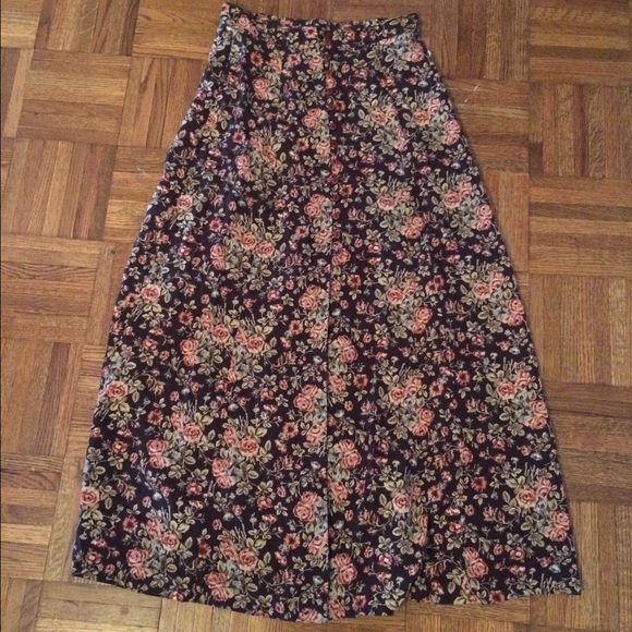 Vintage Express brown floral maxi skirt