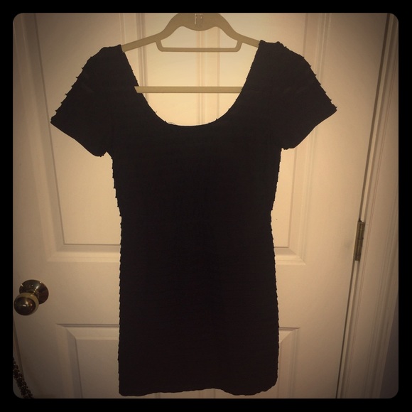 Short sleeve black mini ruffle dress