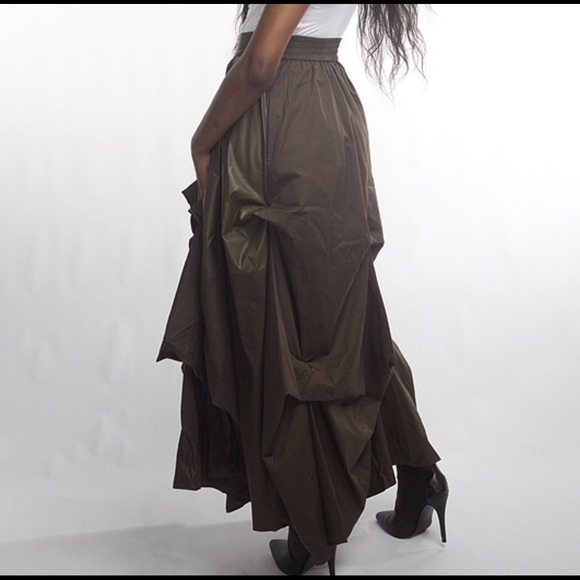 Olive Green Ruffled Tier Maxi Skirt, NWT - Picture 2 of 4