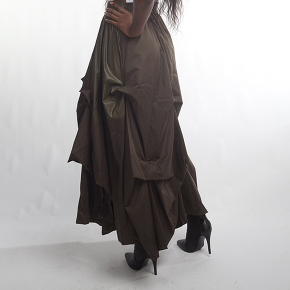 Olive Green Ruffled Tier Maxi Skirt, NWT - Picture 3 of 4