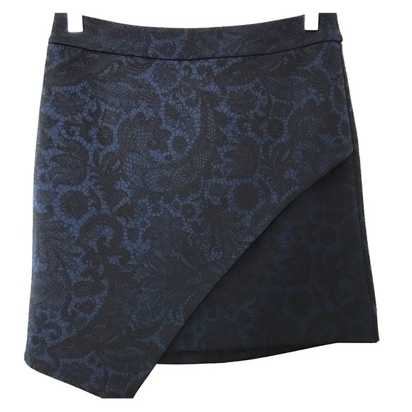 Express blue & black paisley asymmetrical skirt