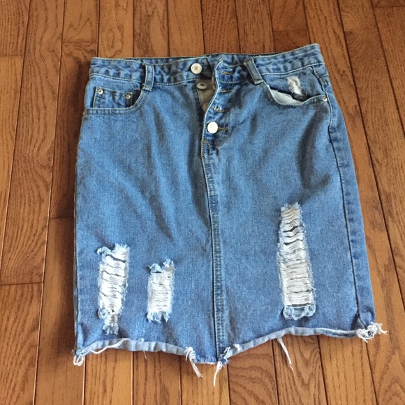 distressed denim skirt