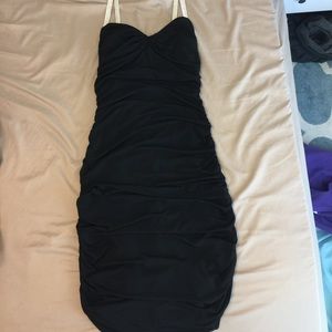 Black rouched party dress with gemstone straps