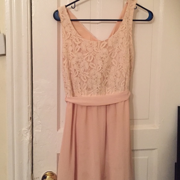 flowy dusty peach dress cream lace overlay