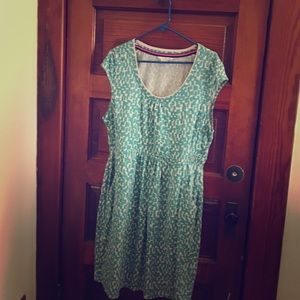 Green and white Boden dress with pockets