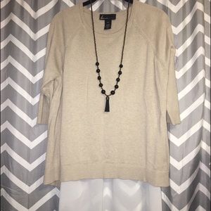 LB High/low tan sweater with see through v-back