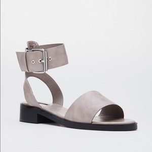 Faux Leather Gray Buckled Sandals