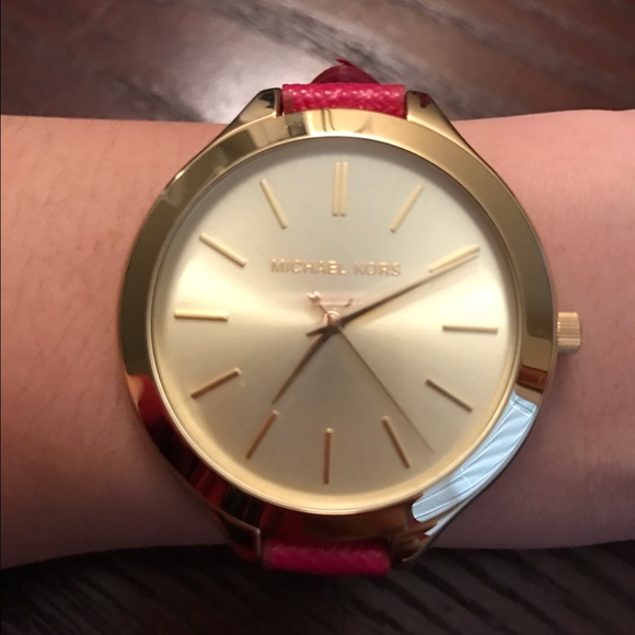 Michael Kors Pink and Gold Leather Watch