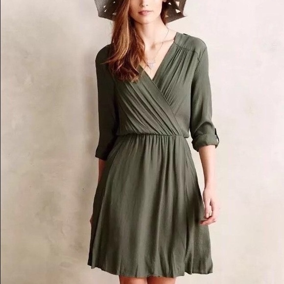 anthropologie Maeve Olive Green Dress