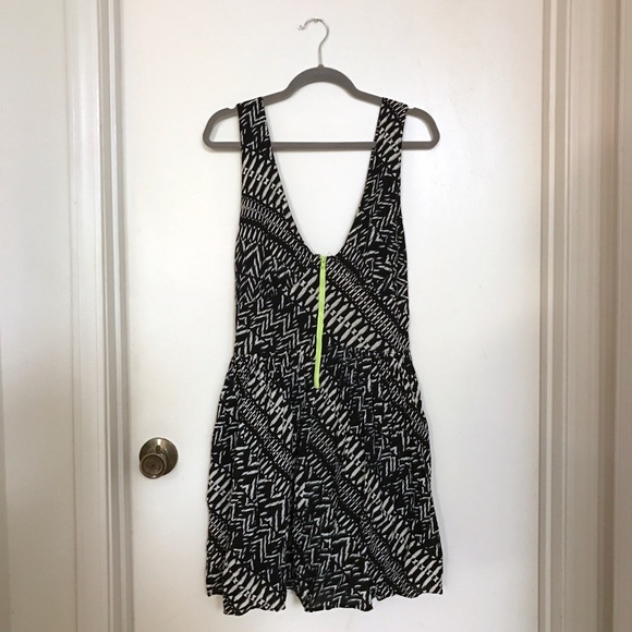Patterned dress with neon zipper front