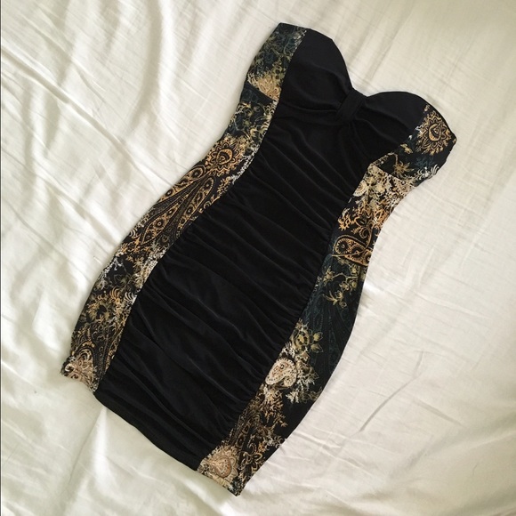 Strapless printed bow dress 