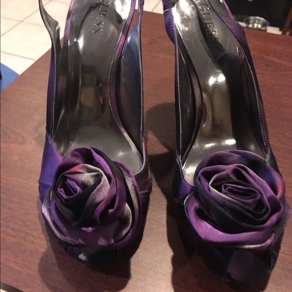 Guess by Marciano purple silk heels sz 7