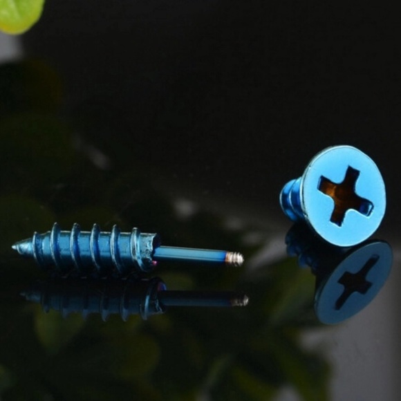 Blue Screw Earrings - Picture 2 of 4