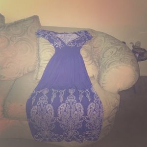 Blue and white Low Cut Tribal Dress