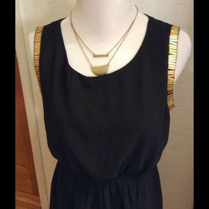 Elegant black dress❤️elastic waist gold metal trim