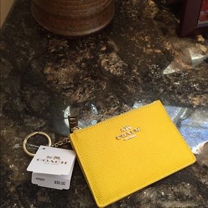 COACH Leather Credit Card Holder with Key Ring