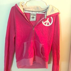Victoria Secret Peace love pink rhinestone hoodie