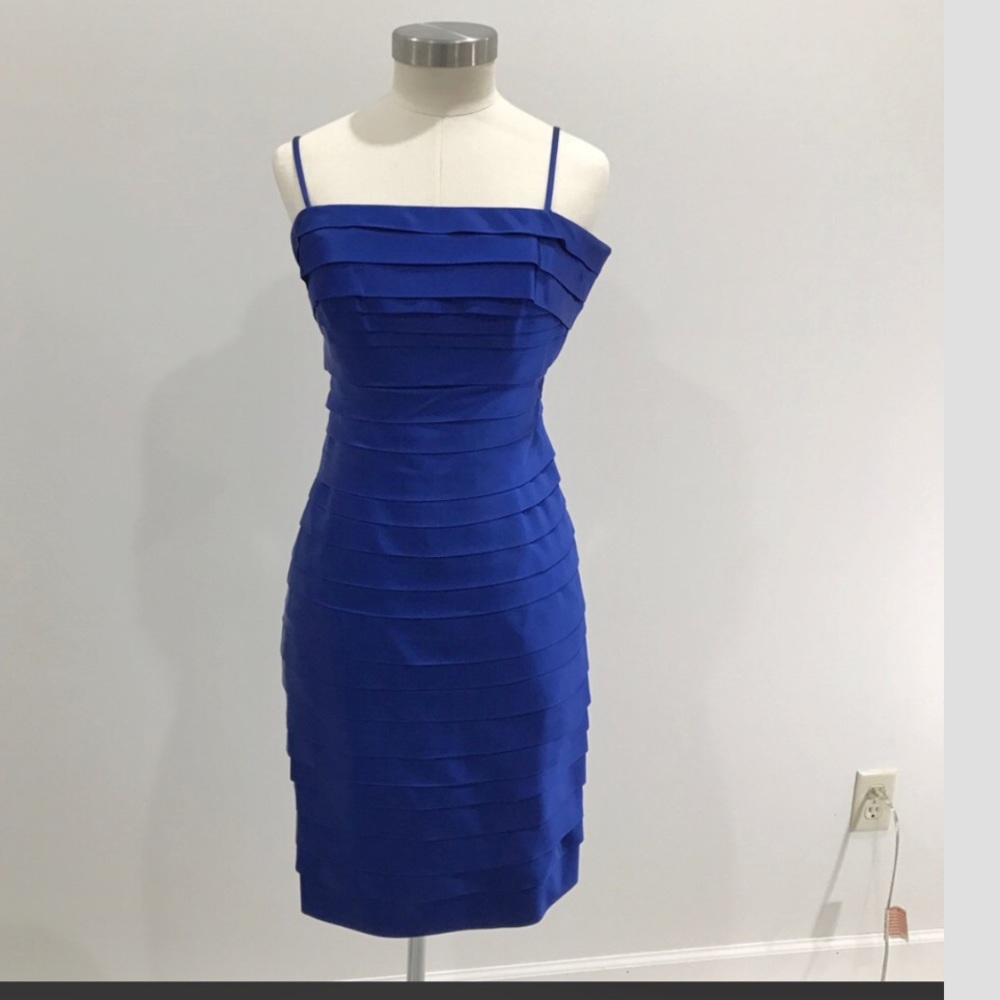 Calvin Klein Blue Sheath Strapless Tiered Dress