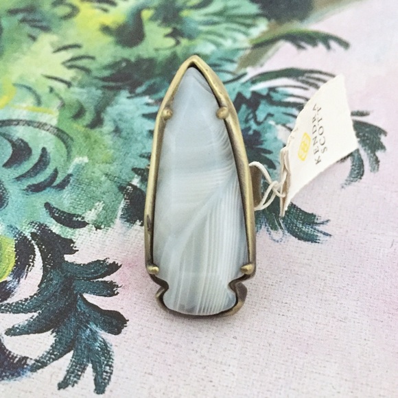 NWT Kendra Scott Kenny White Banded Agate Ring - Picture 2 of 3