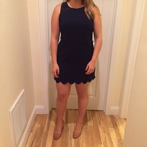 Navy Blue Scallop hem mini dress