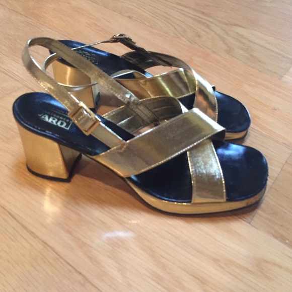 Vintage gold 70s disco mules / platforms sz 8