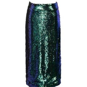 Sequinblue and green irredecent pencil skirt