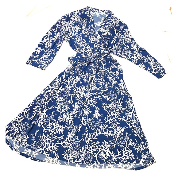 Antonio Melani Blue Coral Wrap Dress Size L
