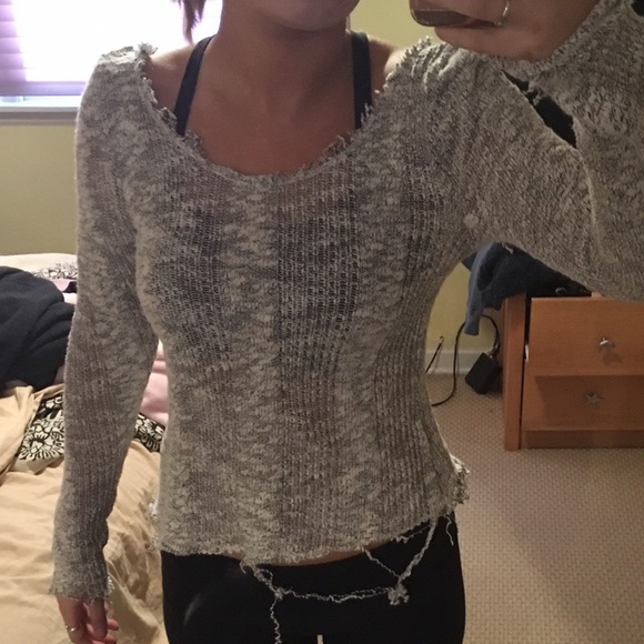 Distressed knit cropped sweater