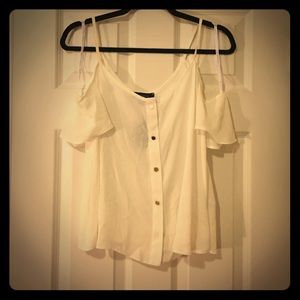 White cropped sleeve top