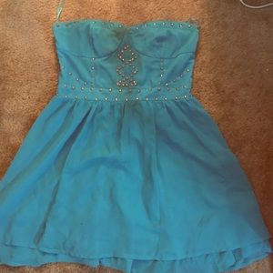 Strapless blue party dress
