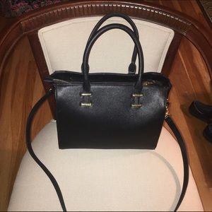 Black vegan leather zippered satchel