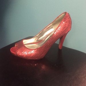 Red, sparkle shoes.