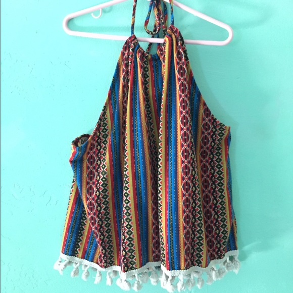 LA Hearts Colored Striped Halter Shirt w/ Tassels