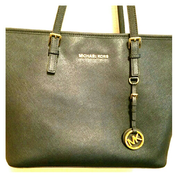 Navy Michael Kors Zip Top Tote