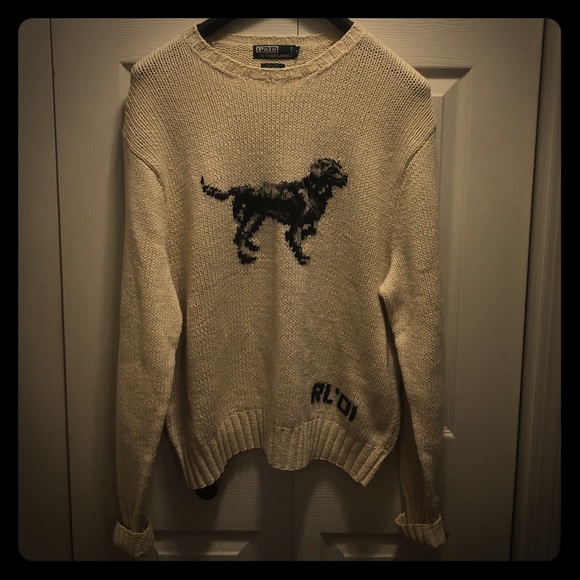 Vintage Polo Ralph Lauren Dog Hand Knit Sweater XL