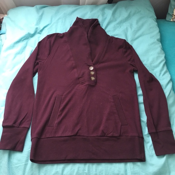 Burgundy Pull Over Sweatshirt with Button Detail