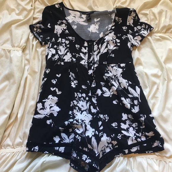 Black & White Floral Detail Romper