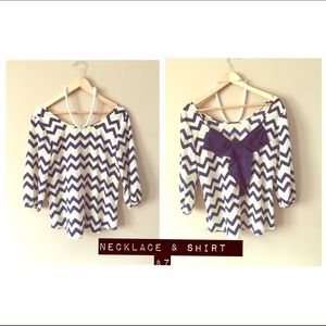 Chevron bow shirt & necklace