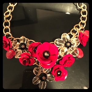 Gorgeous red flower enamel and chain necklace