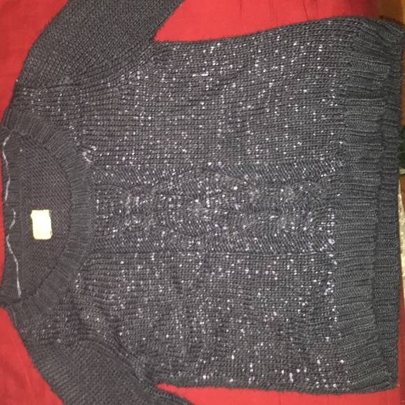 Dark Blue knit sweater with blue splatter sparkles