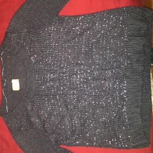 Dark Blue knit sweater with blue splatter sparkles