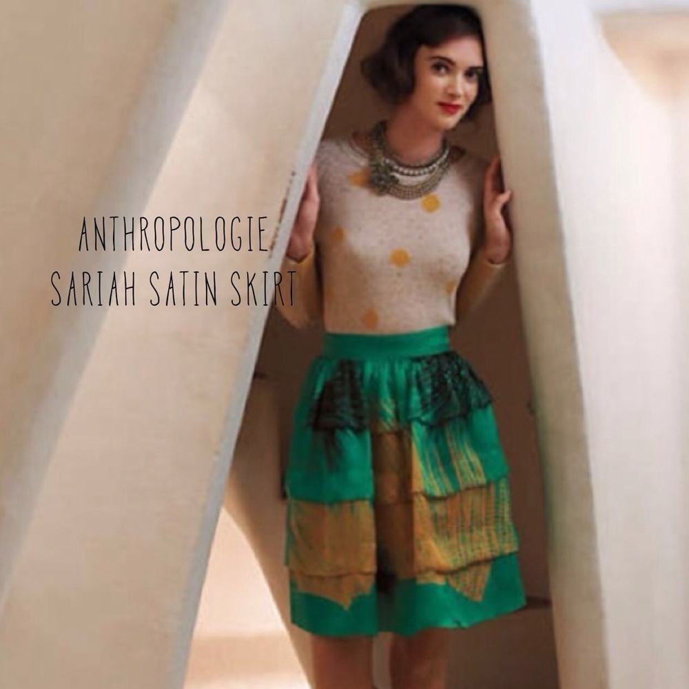 Anthropologie layered emerald motif satin skirt