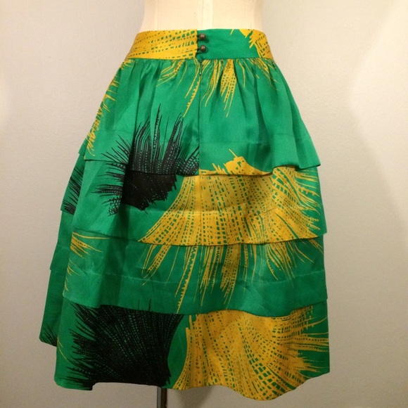 Anthropologie layered emerald motif satin skirt - Picture 2 of 3