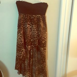 Strapless high low leopard dress